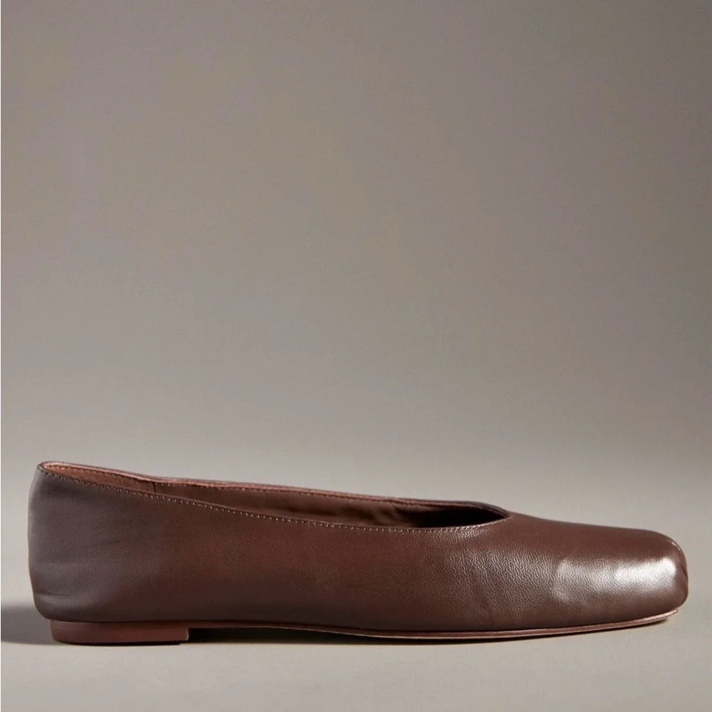 Reformation Brown Gathered-Toe Leather Ballet Flats - Picture 8 of 13